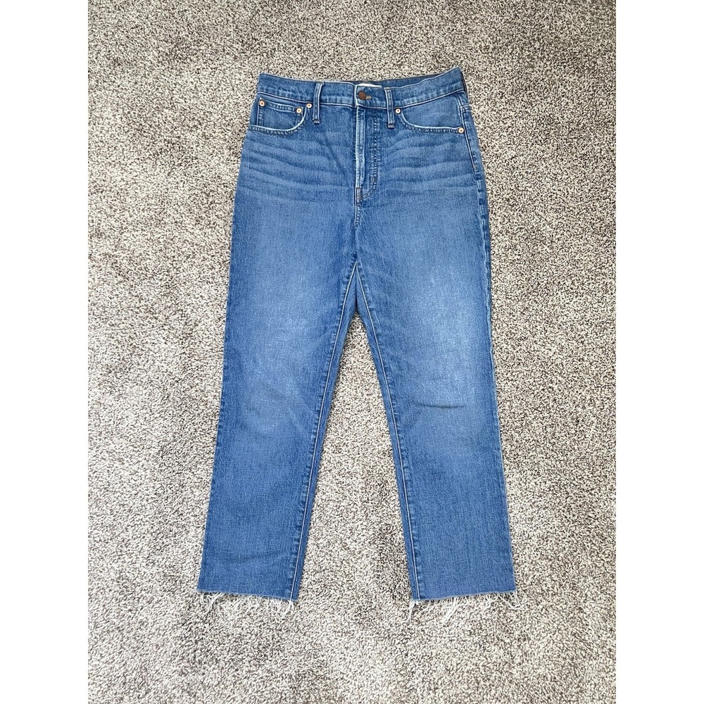 Madewell Straight Leg Jeans Size 30 Blue Denim Raw Hem Mid Rise